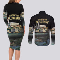 Everglades Alligator Alcatraz Florida Couples Matching Long Sleeve Bodycon Dress and Long Sleeve Button Shirt - Wonder Print Shop