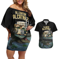 Everglades Alligator Alcatraz Florida Couples Matching Off Shoulder Short Dress and Hawaiian Shirt - Wonder Print Shop