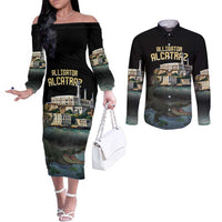 Everglades Alligator Alcatraz Florida Couples Matching Off The Shoulder Long Sleeve Dress and Long Sleeve Button Shirt - Wonder Print Shop