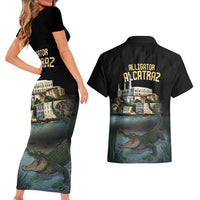 Everglades Alligator Alcatraz Florida Couples Matching Short Sleeve Bodycon Dress and Hawaiian Shirt - Wonder Print Shop