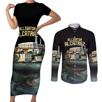 Everglades Alligator Alcatraz Florida Couples Matching Short Sleeve Bodycon Dress and Long Sleeve Button Shirt - Wonder Print Shop