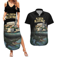 Everglades Alligator Alcatraz Florida Couples Matching Summer Maxi Dress and Hawaiian Shirt - Wonder Print Shop