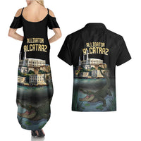 Everglades Alligator Alcatraz Florida Couples Matching Summer Maxi Dress and Hawaiian Shirt - Wonder Print Shop