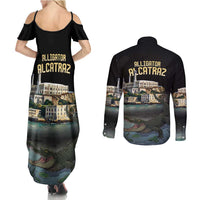 Everglades Alligator Alcatraz Florida Couples Matching Summer Maxi Dress and Long Sleeve Button Shirt - Wonder Print Shop