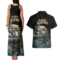 Everglades Alligator Alcatraz Florida Couples Matching Tank Maxi Dress and Hawaiian Shirt - Wonder Print Shop