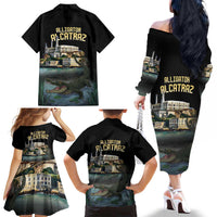 Everglades Alligator Alcatraz Florida Family Matching Off The Shoulder Long Sleeve Dress and Hawaiian Shirt - Wonder Print Shop