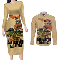 Alligator Alcatraz Prison Florida Everglades Couples Matching Long Sleeve Bodycon Dress and Long Sleeve Button Shirt - Wonder Print Shop