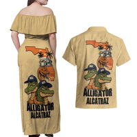 Alligator Alcatraz Prison Florida Everglades Couples Matching Off Shoulder Maxi Dress and Hawaiian Shirt - Wonder Print Shop