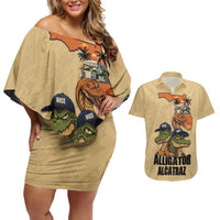 Alligator Alcatraz Prison Florida Everglades Couples Matching Off Shoulder Short Dress and Hawaiian Shirt - Wonder Print Shop