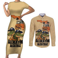 Alligator Alcatraz Prison Florida Everglades Couples Matching Short Sleeve Bodycon Dress and Long Sleeve Button Shirt - Wonder Print Shop