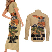 Alligator Alcatraz Prison Florida Everglades Couples Matching Short Sleeve Bodycon Dress and Long Sleeve Button Shirt - Wonder Print Shop