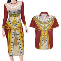 Victoria England Costume Couples Matching Long Sleeve Bodycon Dress and Hawaiian Shirt - Wonder Print Shop