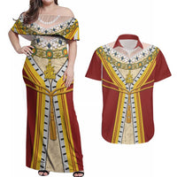 Victoria England Costume Couples Matching Off Shoulder Maxi Dress and Hawaiian Shirt - Wonder Print Shop