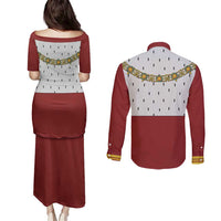 Victoria England Costume Couples Matching Puletasi and Long Sleeve Button Shirt - Wonder Print Shop