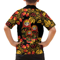 Russian Matryoshka Doll Family Matching Off The Shoulder Long Sleeve Dress and Hawaiian Shirt Khokhloma Patterns - Wonder Print Shop