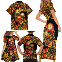 Russian Matryoshka Doll Family Matching Short Sleeve Bodycon Dress and Hawaiian Shirt Khokhloma Patterns - Wonder Print Shop