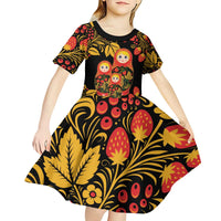 Russian Matryoshka Doll Kid Short Sleeve Dress Khokhloma Patterns - Wonder Print Shop