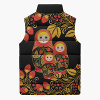 Russian Matryoshka Doll Sleeveless Puffer Jacket Khokhloma Patterns - Wonder Print Shop