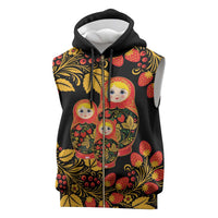 Russian Matryoshka Doll Sleeveless Zip Hoodie Khokhloma Patterns - Wonder Print Shop