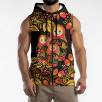 Russian Matryoshka Doll Sleeveless Zip Hoodie Khokhloma Patterns - Wonder Print Shop