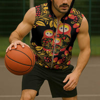 Russian Matryoshka Doll Sleeveless Zip Hoodie Khokhloma Patterns - Wonder Print Shop