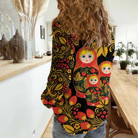 Russian Matryoshka Doll Women Casual Shirt Khokhloma Patterns - Wonder Print Shop