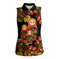 Russian Matryoshka Doll Women Sleeveless Polo Shirt Khokhloma Patterns - Wonder Print Shop