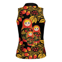 Russian Matryoshka Doll Women Sleeveless Polo Shirt Khokhloma Patterns - Wonder Print Shop