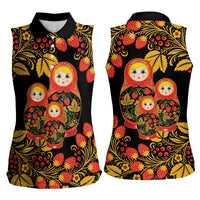 Russian Matryoshka Doll Women Sleeveless Polo Shirt Khokhloma Patterns - Wonder Print Shop
