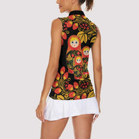 Russian Matryoshka Doll Women Sleeveless Polo Shirt Khokhloma Patterns - Wonder Print Shop