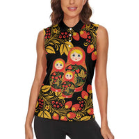 Russian Matryoshka Doll Women Sleeveless Polo Shirt Khokhloma Patterns - Wonder Print Shop