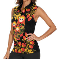Russian Matryoshka Doll Women Sleeveless Polo Shirt Khokhloma Patterns - Wonder Print Shop