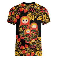 Russian Matryoshka Doll Women V-Neck T-Shirt Khokhloma Patterns - Wonder Print Shop