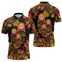 Russian Matryoshka Doll Zipper Polo Shirt Khokhloma Patterns - Wonder Print Shop