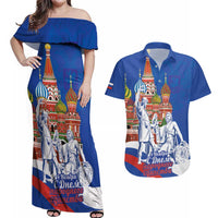 Russia National Unity Day Couples Matching Off Shoulder Maxi Dress and Hawaiian Shirt Minin And Pozharsky Monument - Wonder Print Shop