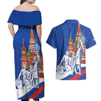 Russia National Unity Day Couples Matching Off Shoulder Maxi Dress and Hawaiian Shirt Minin And Pozharsky Monument - Wonder Print Shop