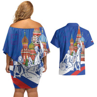 Russia National Unity Day Couples Matching Off Shoulder Short Dress and Hawaiian Shirt Minin And Pozharsky Monument - Wonder Print Shop