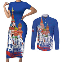 Russia National Unity Day Couples Matching Short Sleeve Bodycon Dress and Long Sleeve Button Shirt Minin And Pozharsky Monument - Wonder Print Shop