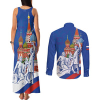 Russia National Unity Day Couples Matching Tank Maxi Dress and Long Sleeve Button Shirt Minin And Pozharsky Monument - Wonder Print Shop