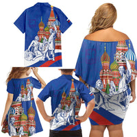 Russia National Unity Day Family Matching Off Shoulder Short Dress and Hawaiian Shirt Minin And Pozharsky Monument - Wonder Print Shop