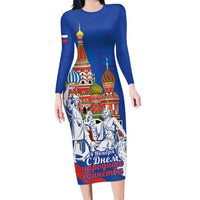 Russia National Unity Day Long Sleeve Bodycon Dress Minin And Pozharsky Monument - Wonder Print Shop