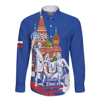Russia National Unity Day Long Sleeve Button Shirt Minin And Pozharsky Monument - Wonder Print Shop