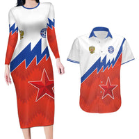 Personalized Russia Football Couples Matching Long Sleeve Bodycon Dress and Hawaiian Shirt The National Team Go Champion - Wonder Print Shop