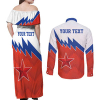 Personalized Russia Football Couples Matching Off Shoulder Maxi Dress and Long Sleeve Button Shirt The National Team Go Champion - Wonder Print Shop