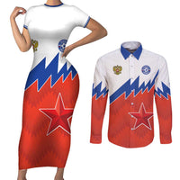Personalized Russia Football Couples Matching Short Sleeve Bodycon Dress and Long Sleeve Button Shirt The National Team Go Champion - Wonder Print Shop