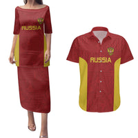 Custom Russia Football Couples Matching Puletasi and Hawaiian Shirt Nashi Parni Khokhloma Style - Red - Wonder Print Shop