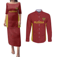 Custom Russia Football Couples Matching Puletasi and Long Sleeve Button Shirt Nashi Parni Khokhloma Style - Red - Wonder Print Shop