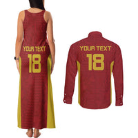 Custom Russia Football Couples Matching Tank Maxi Dress and Long Sleeve Button Shirt Nashi Parni Khokhloma Style - Red - Wonder Print Shop