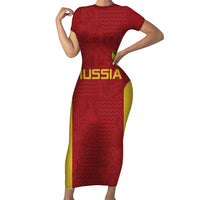 Custom Russia Football Family Matching Short Sleeve Bodycon Dress and Hawaiian Shirt Nashi Parni Khokhloma Style - Red - Wonder Print Shop