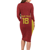 Custom Russia Football Long Sleeve Bodycon Dress Nashi Parni Khokhloma Style - Red - Wonder Print Shop